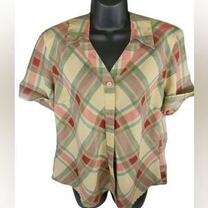 O'kief & O'kief Sport Plaid,Button down,Collared,Split sleeve Top